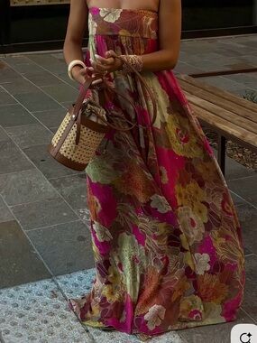 ZARA WOMAN SS25 ZW COLLECTION FLORAL PRINT MAXI DRESS Pink | 3095/120